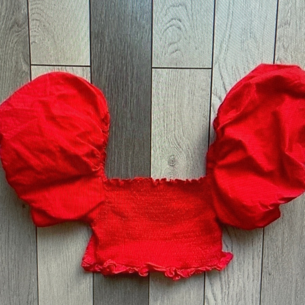 Zara Red Top with White Contrast Stitching